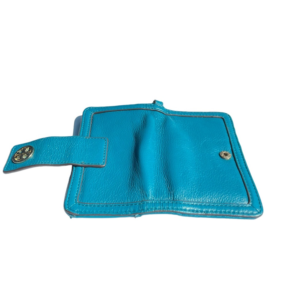 Tory Burch blue Amanda bifold wallet snap close credit card slots on inside - Picture 4 of 12